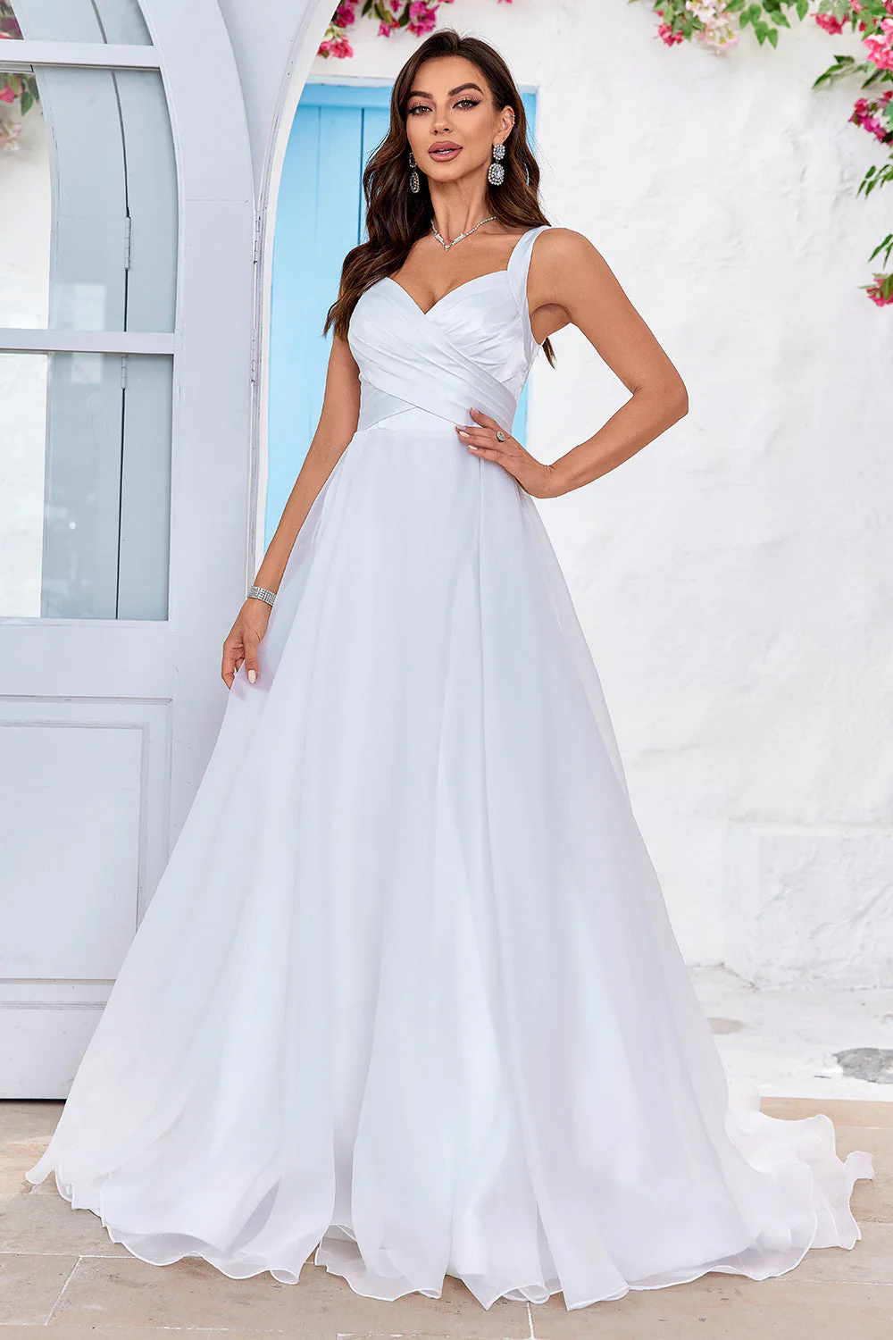 Simple Ivoire Organza Scoop Neck Sweep Train A Line Robe de mariée - Image 3