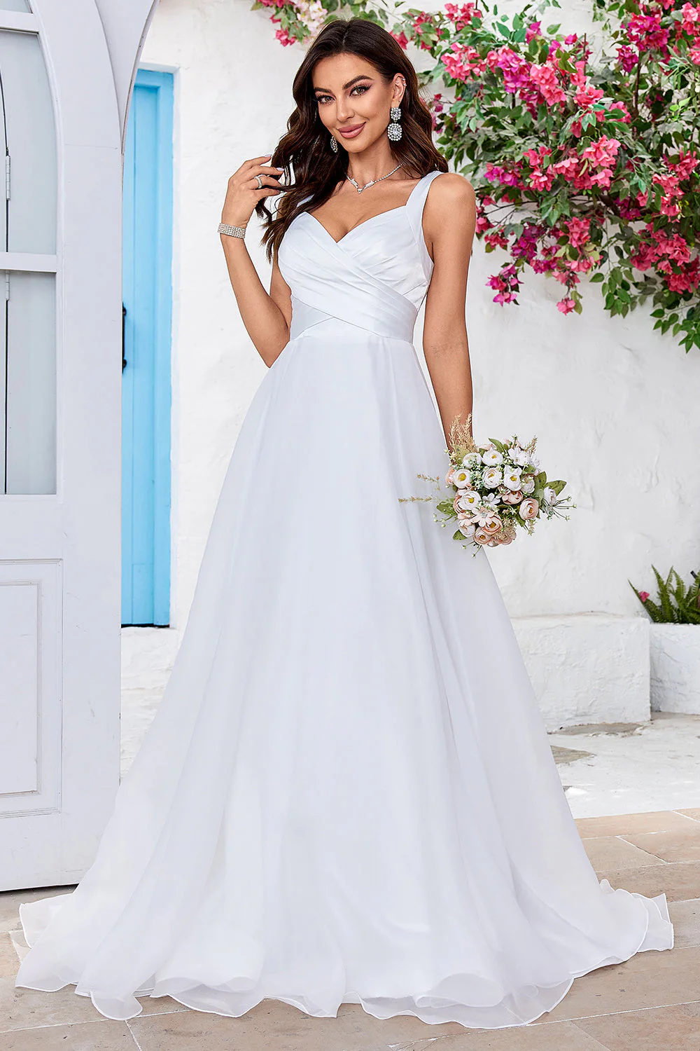 Simple Ivoire Organza Scoop Neck Sweep Train A Line Robe de mariée - Image 4