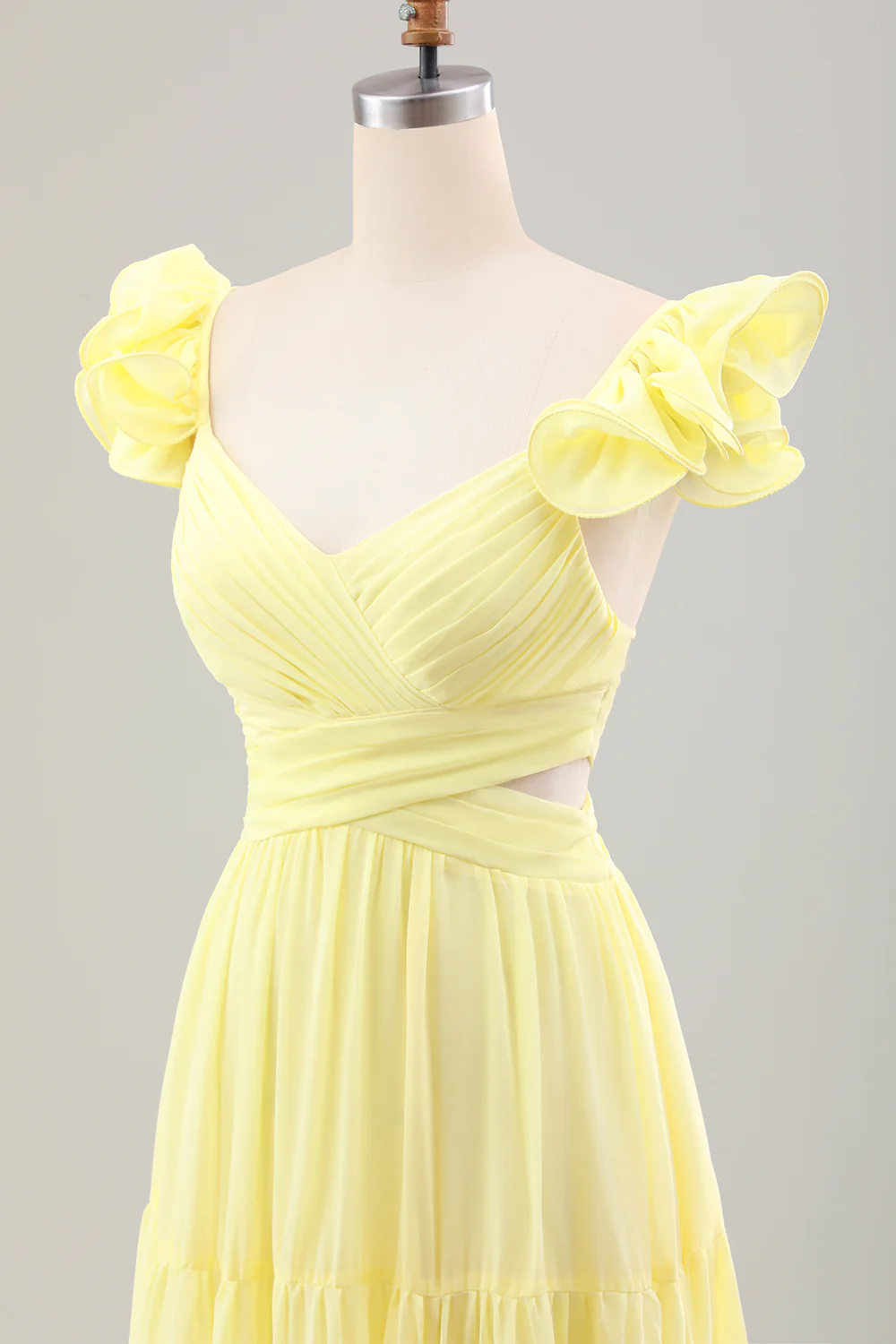 Simple Jaune Citron Une Ligne Plissé À Volants Robe D’invitée De Mariée - Image 6