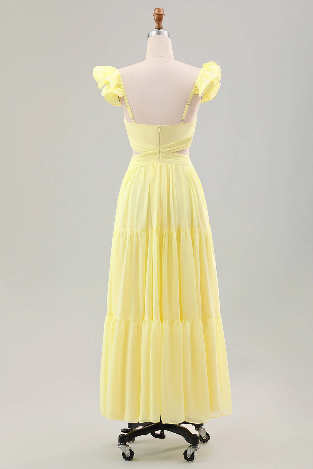 Robe d'invitée de mariage jaune citron ligne A plissée à volants - Image 4