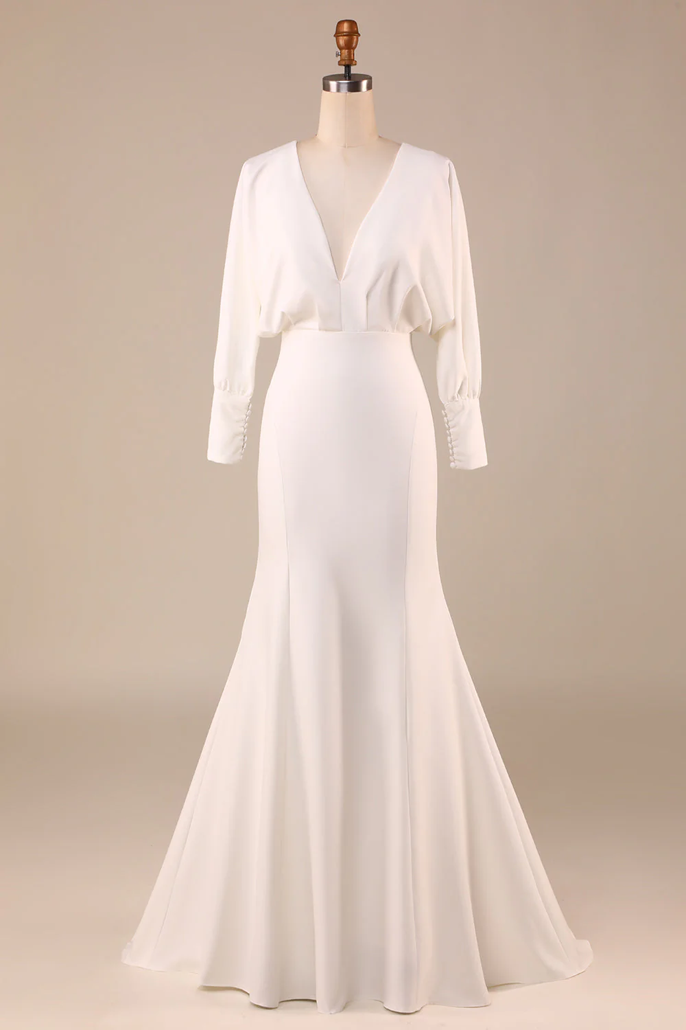 Simple Sirène Ivoire Manches Longues Robe de mariée Col V Profond - Image 2