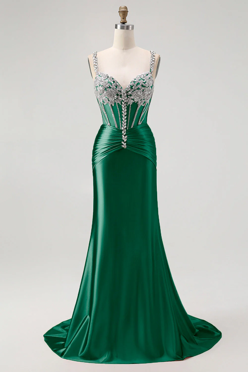 Robe de soirée sirène blush à bretelles fines corset décoré de strass - Image 11