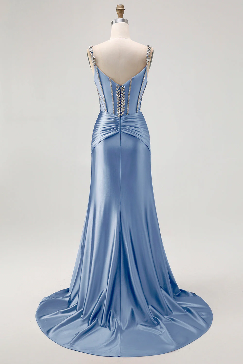 Robe de soirée sirène blush à bretelles fines corset décoré de strass - Image 20