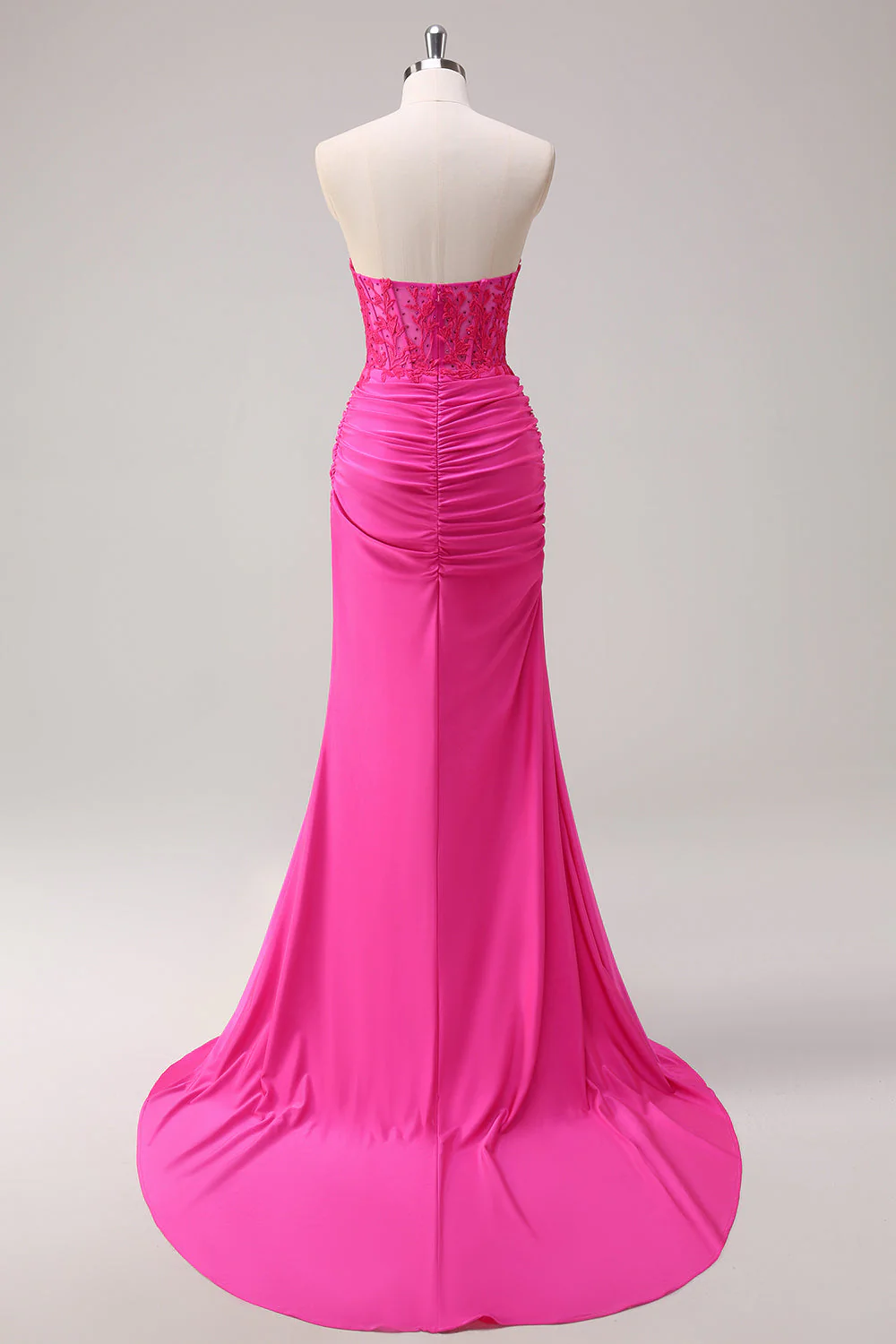 Sirène applique bustier corset Robe De Soirée fuchsia avec fente - Image 10