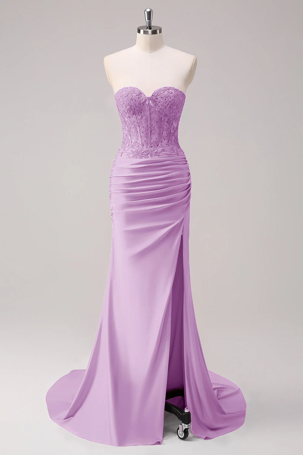 Sirène applique bustier corset Robe De Soirée fuchsia avec fente - Image 23