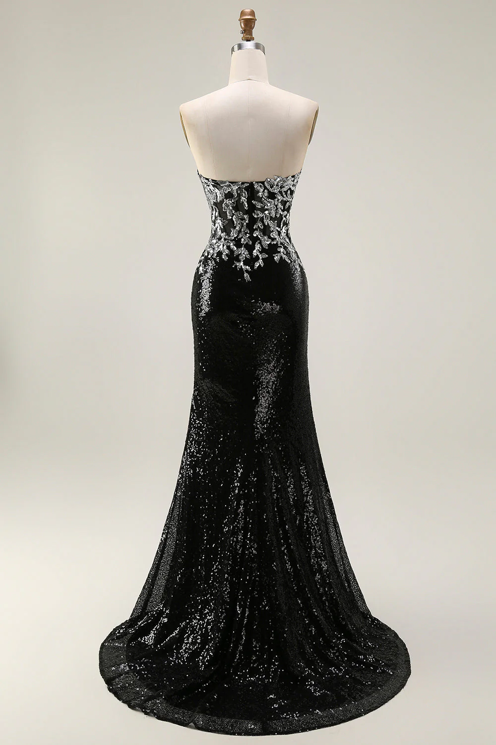Robe de soirée sirène noire argentée scintillante bustier sans bretelles à paillettes - Image 2