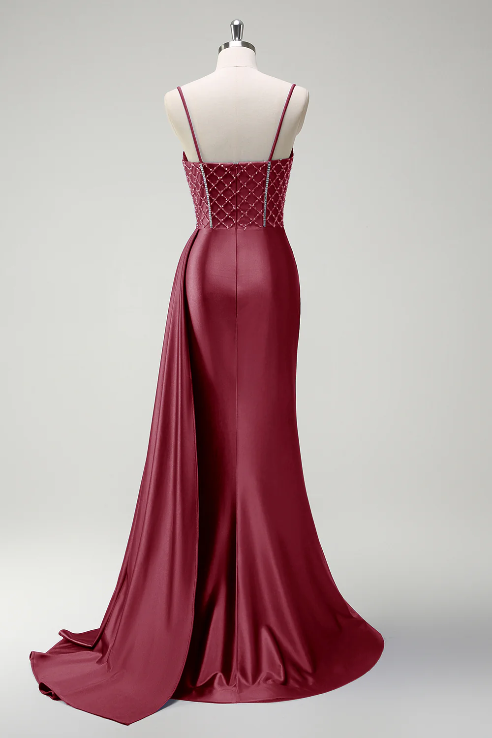 Sirène bleu royal scintillante perlée Corset froncé Robe de soirée longue en satin avec fente - Image 12