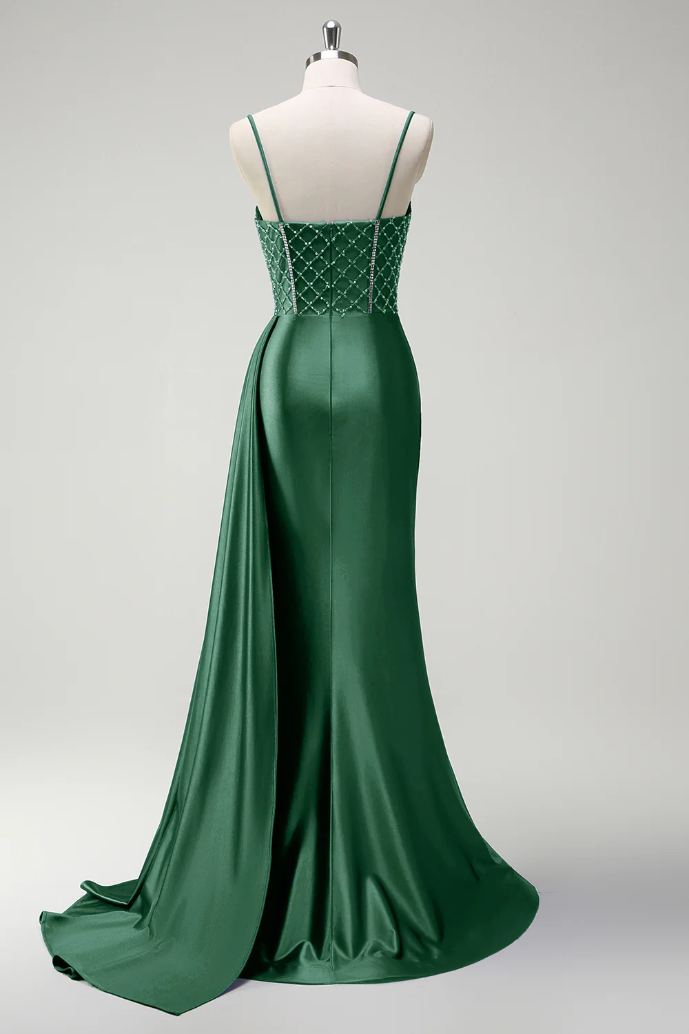 Sirène bleu royal scintillante perlée Corset froncé Robe de soirée longue en satin avec fente - Image 16