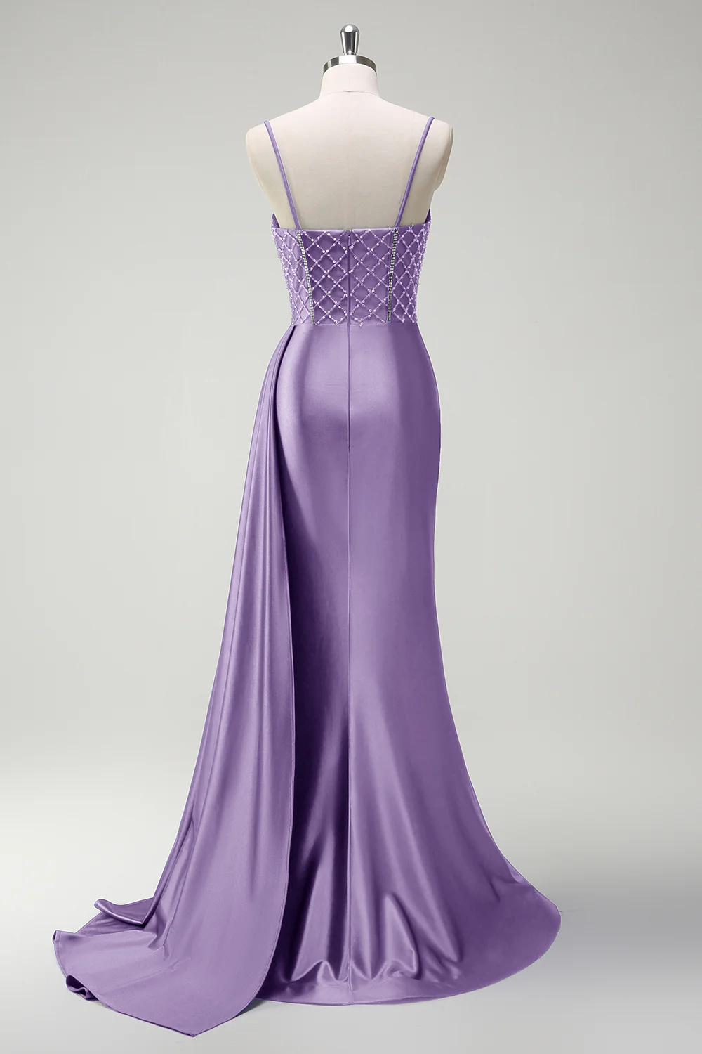Sirène bleu royal scintillante perlée Corset froncé Robe de soirée longue en satin avec fente - Image 22