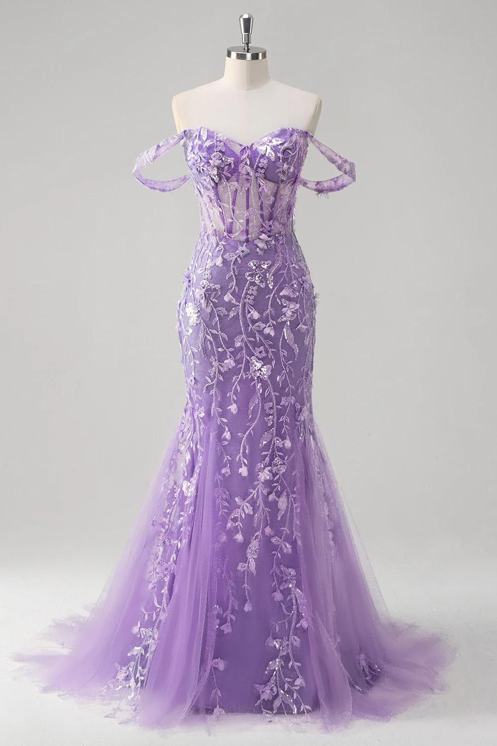 Sirène bleue à épaules dénudées à sequins robe de bal corset floral - Image 13