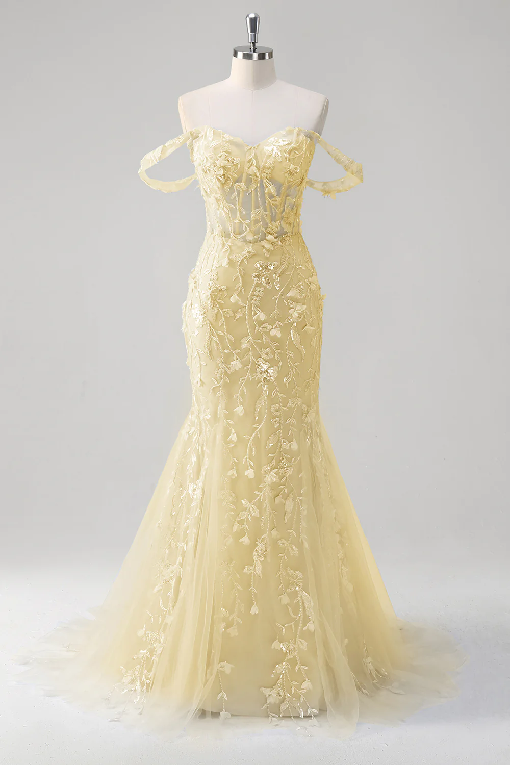 Sirène bleue à épaules dénudées à sequins robe de bal corset floral - Image 15