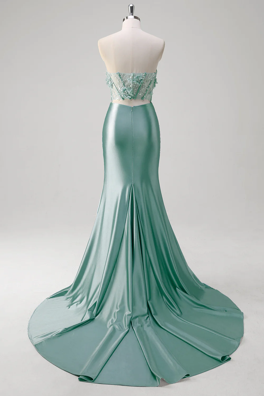 Sirène bleue Floral Bustier Corset Robe Longue De Bal Avec Fente - Image 10