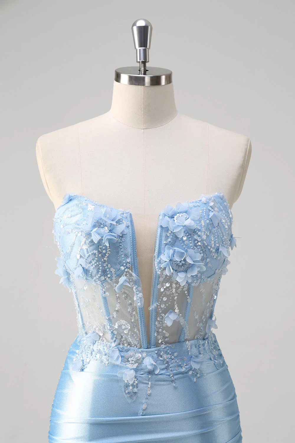 Sirène bleue Floral Bustier Corset Robe Longue De Bal Avec Fente - Image 4