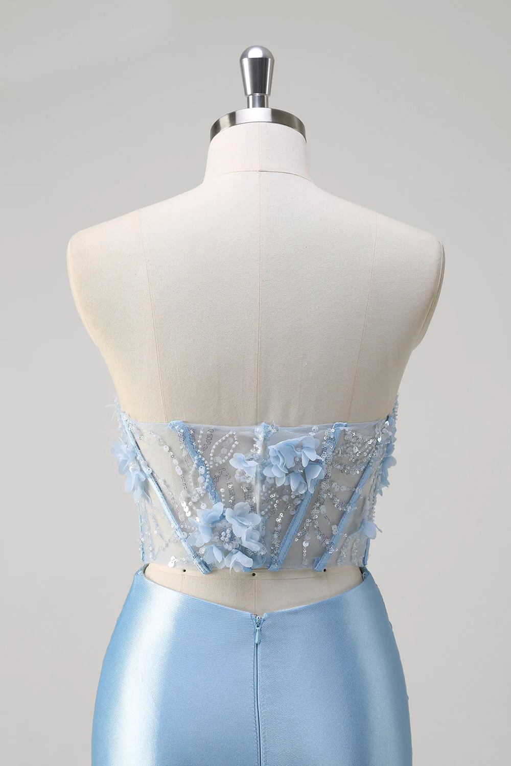 Sirène bleue Floral Bustier Corset Robe Longue De Bal Avec Fente - Image 5