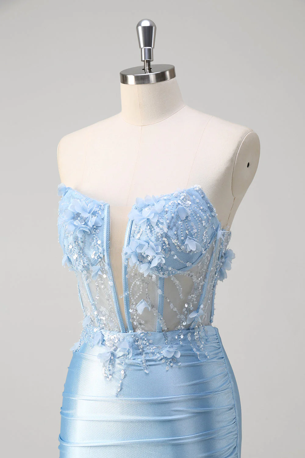 Sirène bleue Floral Bustier Corset Robe Longue De Bal Avec Fente - Image 6