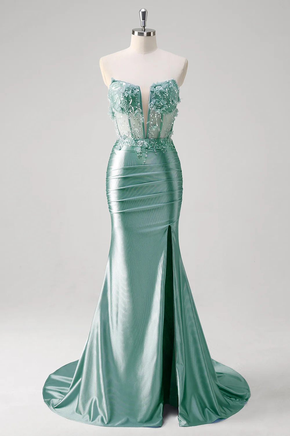 Sirène bleue Floral Bustier Corset Robe Longue De Bal Avec Fente - Image 9