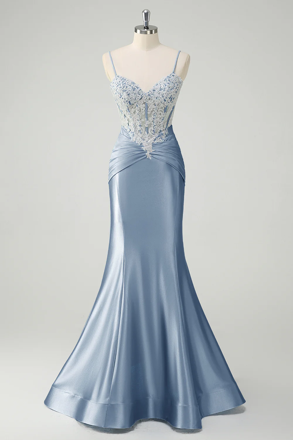 Sirène bleue spaghetti bretelles corset robe de Soirée appliquée - Image 17