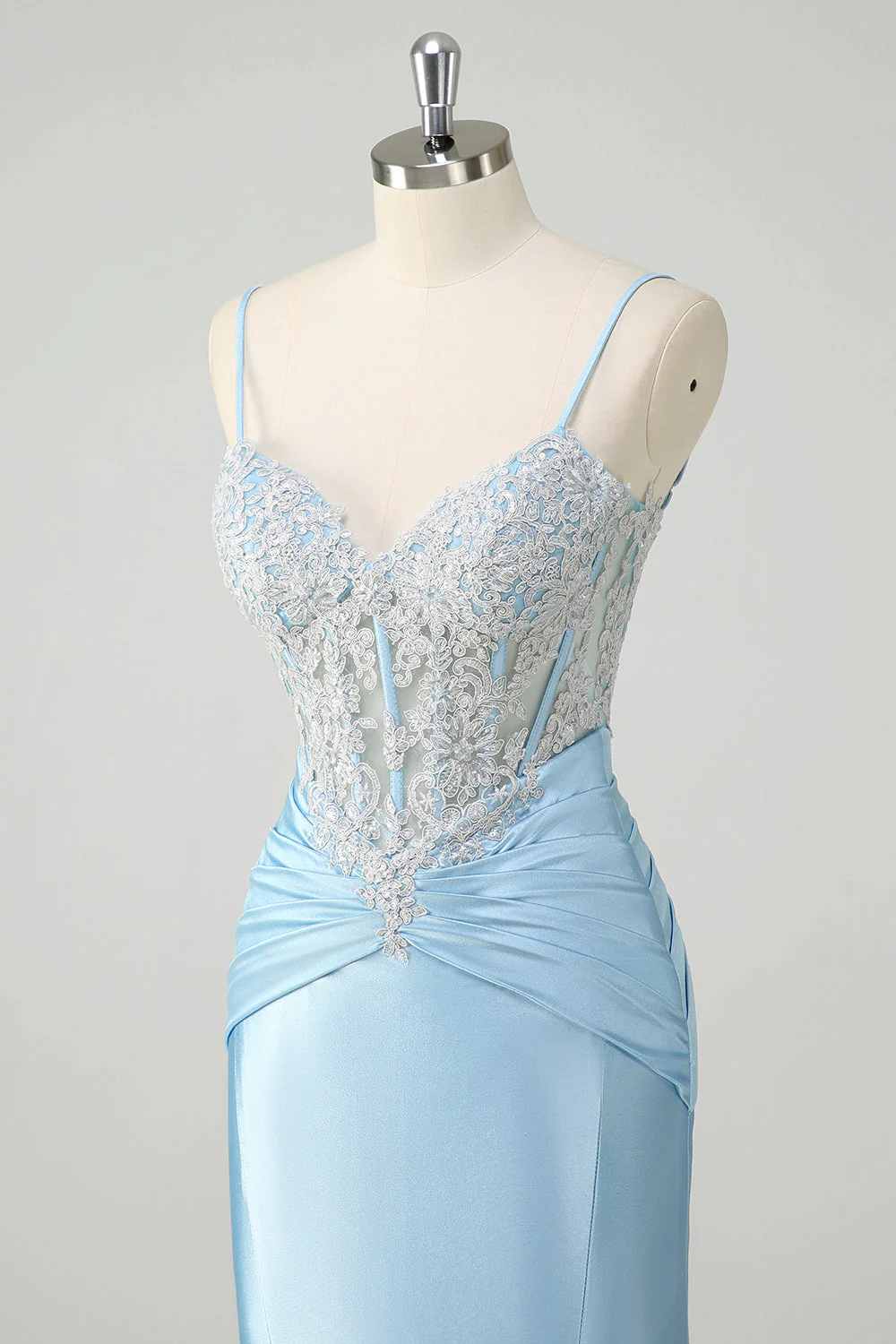 Sirène bleue spaghetti bretelles corset robe de Soirée appliquée - Image 6