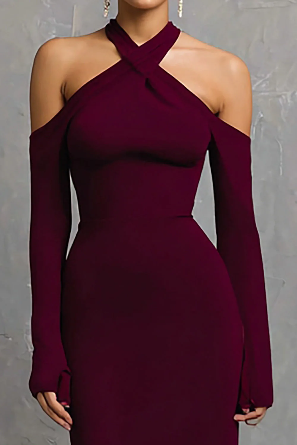 Sirène bordeaux Spandex Robe longue formelle à manches - Image 2