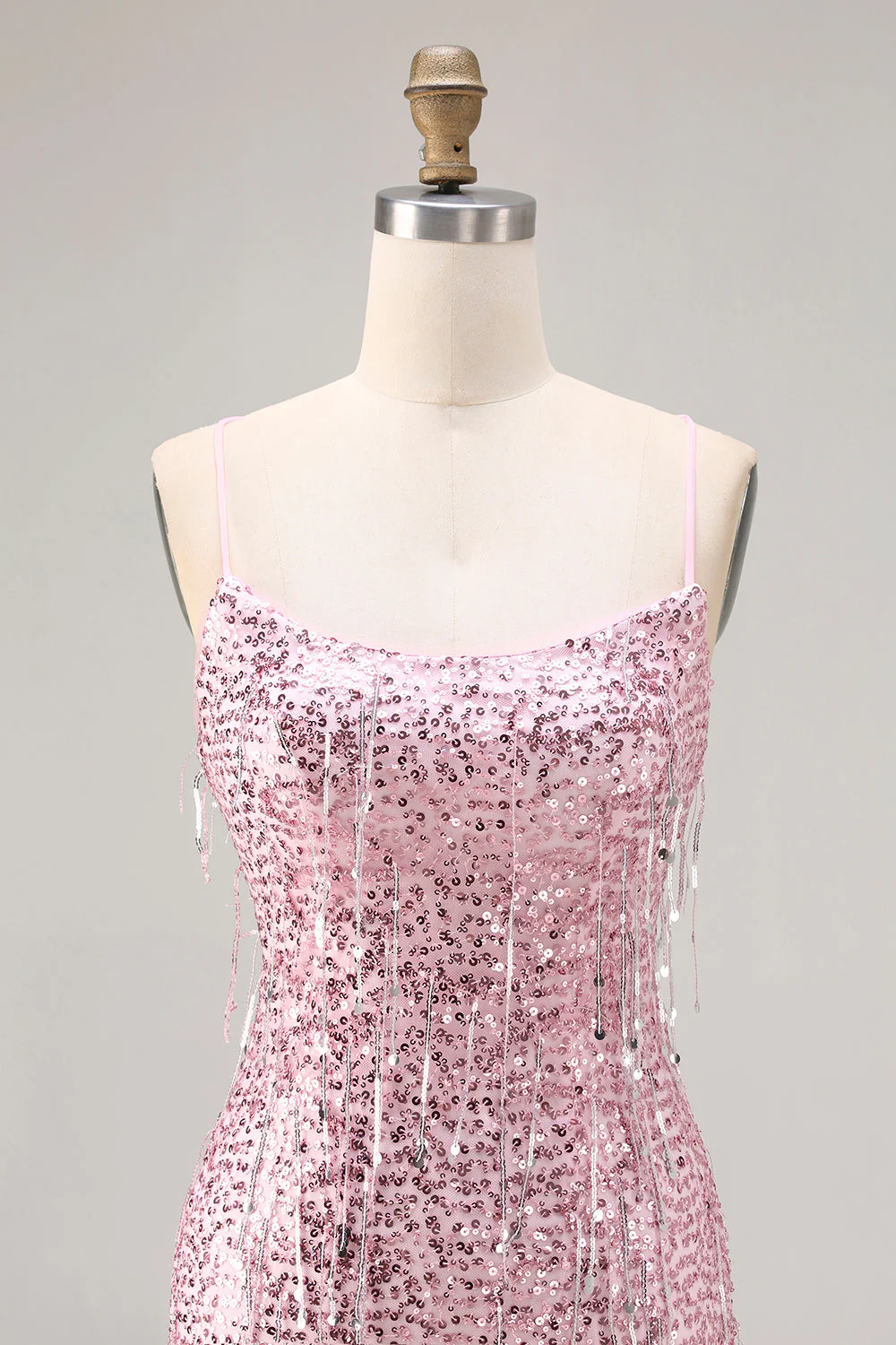 Robe de soirée sirène longue bourgogne scintillante à paillettes et dos en lacet avec fente - Image 10