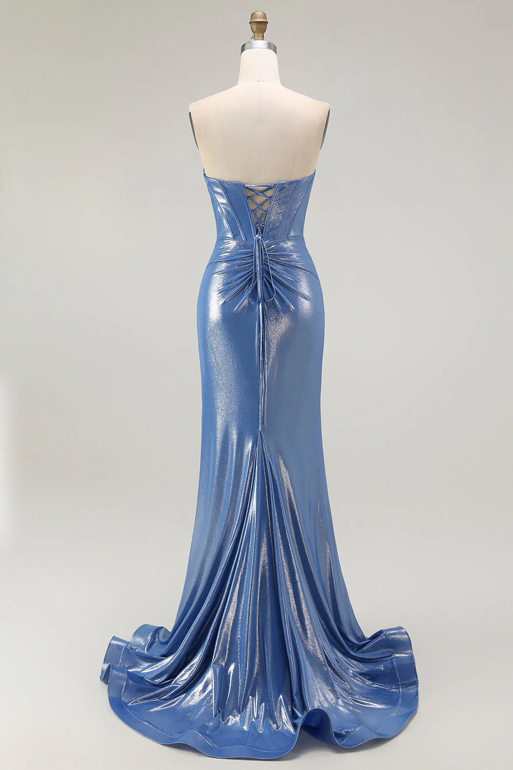 Sirène Corset Paillettes Sweetheart Robe de soirée bleue perlée avec fente - Image 2