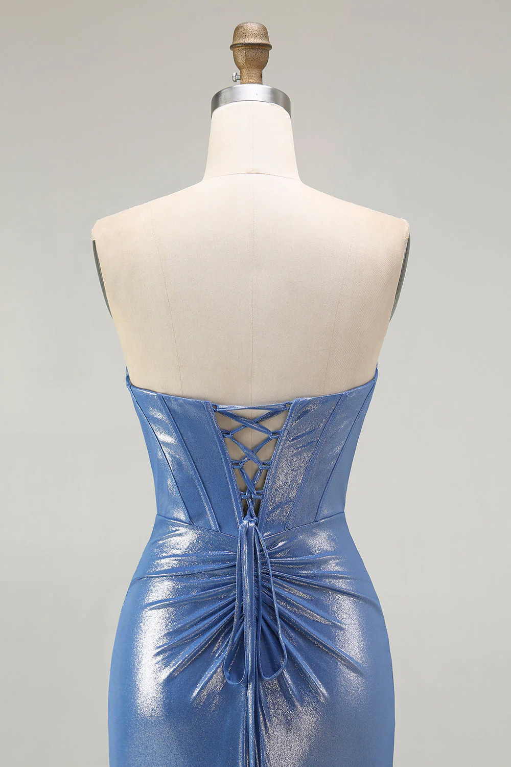 Sirène Corset Paillettes Sweetheart Robe de soirée bleue perlée avec fente - Image 5