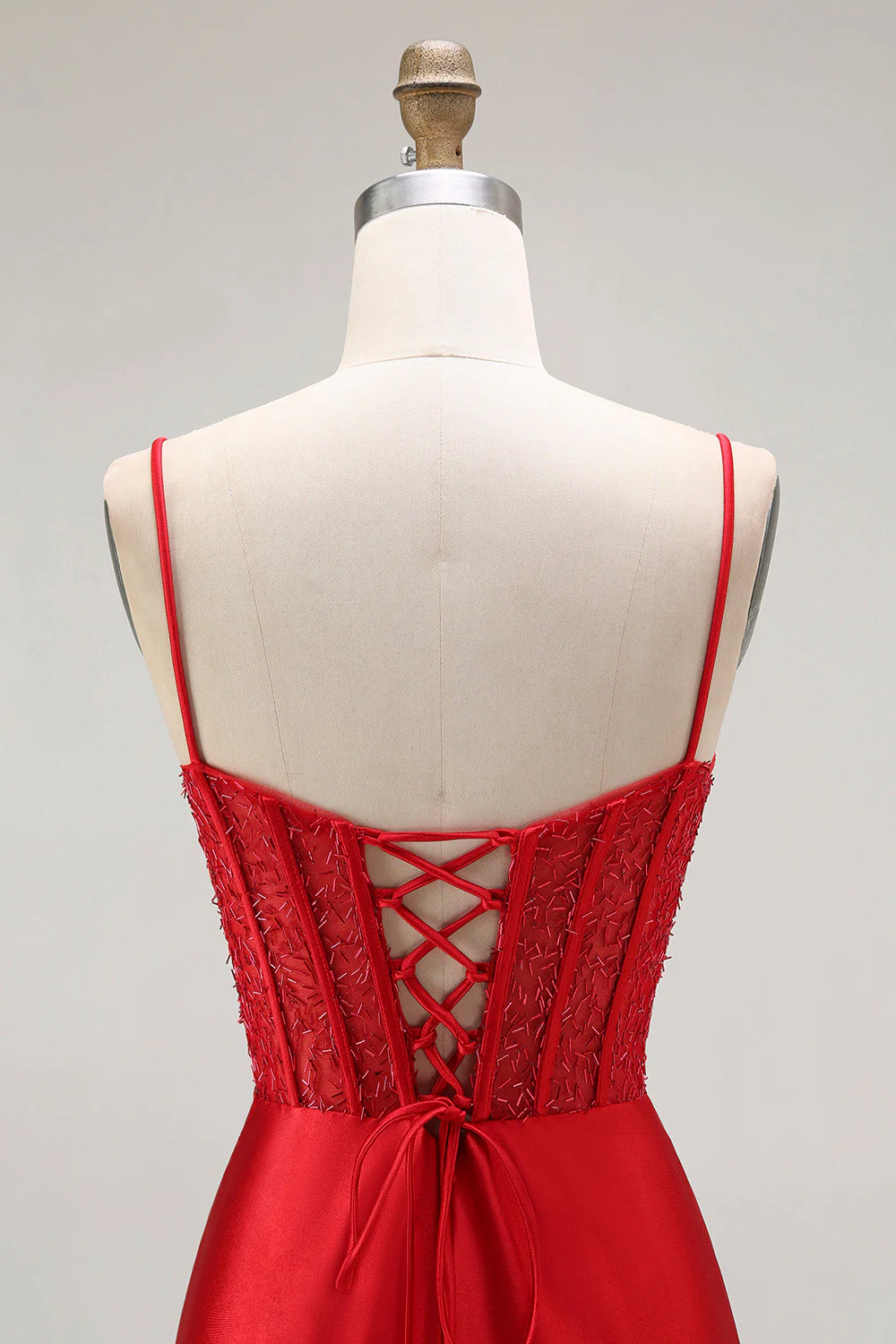 Sirène dorée Spaghetti bretelles Corset Robe de soirée longue plissée avec fente - Image 23