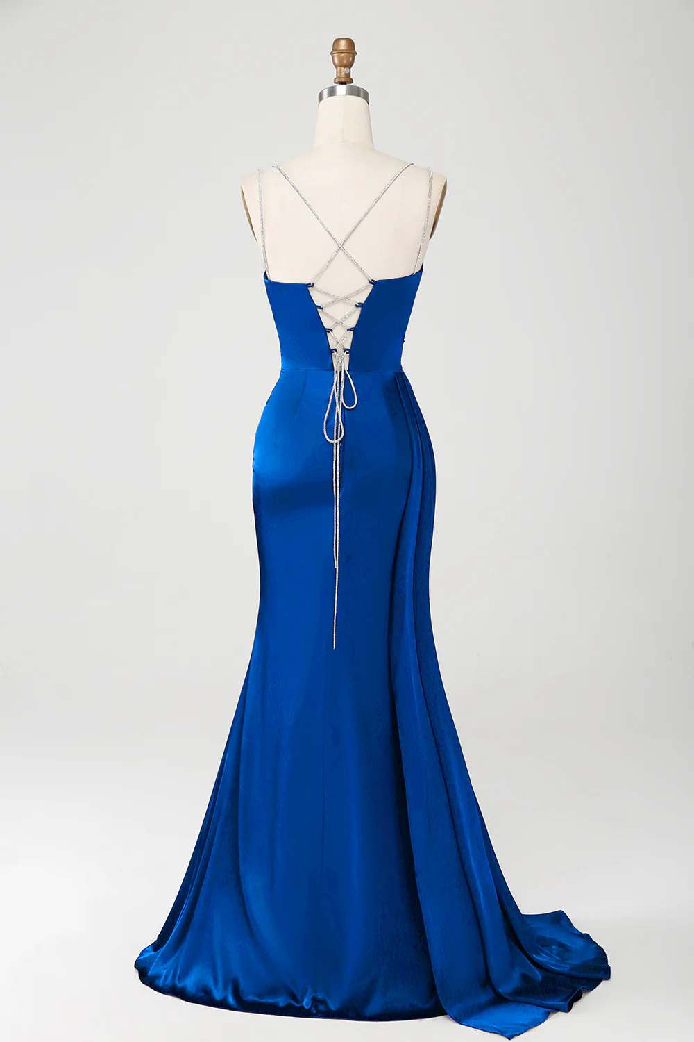 Sirène Eucalyptus bretelles spaghetti plissé Corset longue robe de soirée avec fente - Image 6