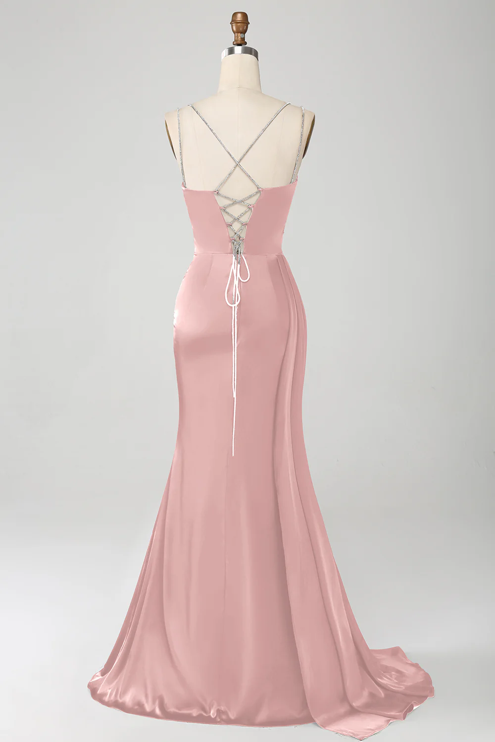 Sirène Eucalyptus bretelles spaghetti plissé Corset longue robe de soirée avec fente - Image 8