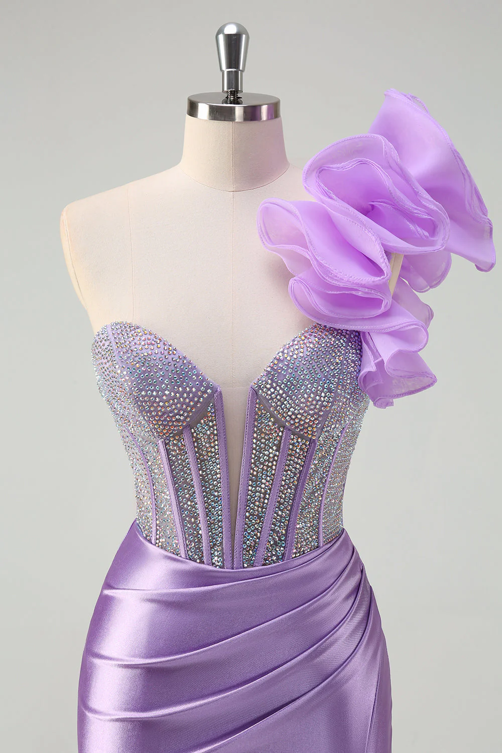 Sirène fuchsia scintillante à une épaule Robe de bal longue à volants amovibles avec fente - Image 10