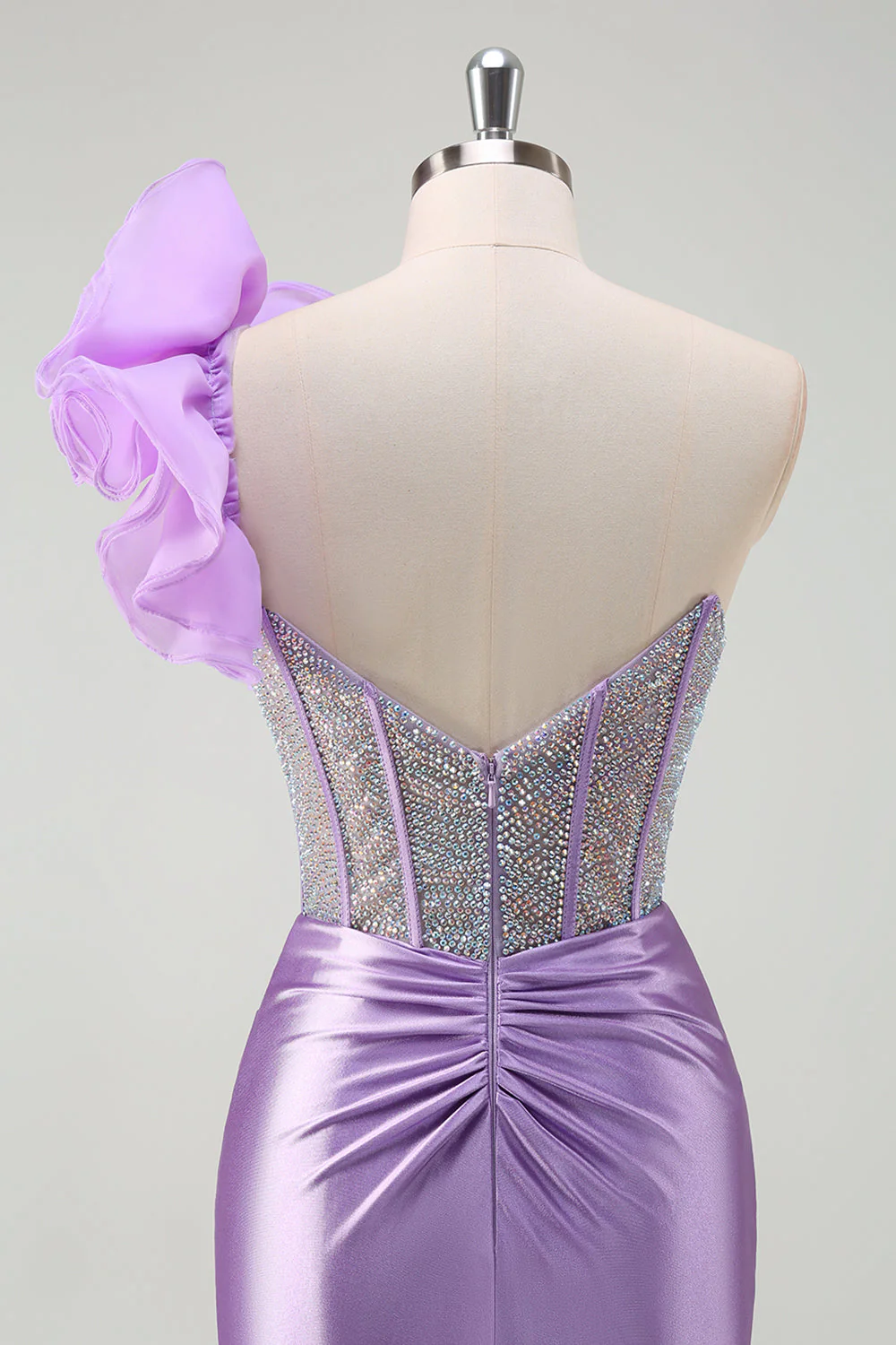 Sirène fuchsia scintillante à une épaule Robe de bal longue à volants amovibles avec fente - Image 11