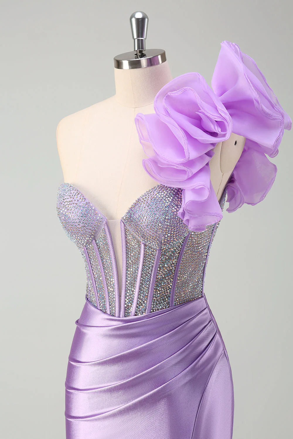 Sirène fuchsia scintillante à une épaule Robe de bal longue à volants amovibles avec fente - Image 12