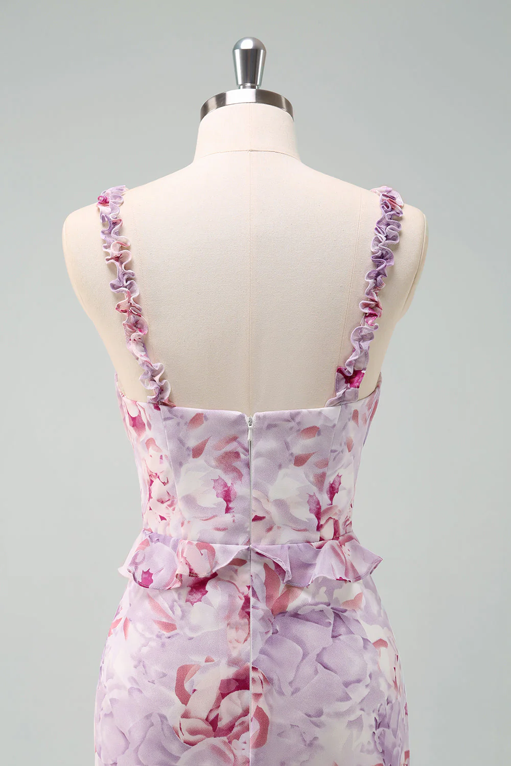 Sirène Gris Violet Spaghetti Bretelles Floral Longue Robe de demoiselle d’honneur - Image 5