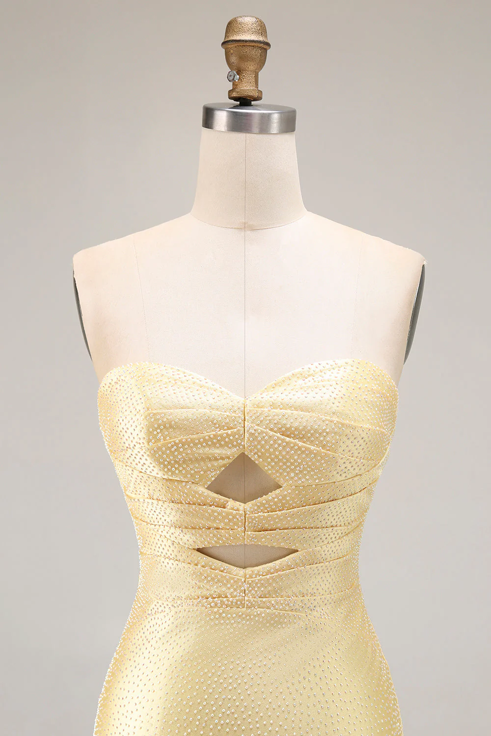 Sirène jaune Robe de soirée longue sans bretelles perlées avec fente - Image 6