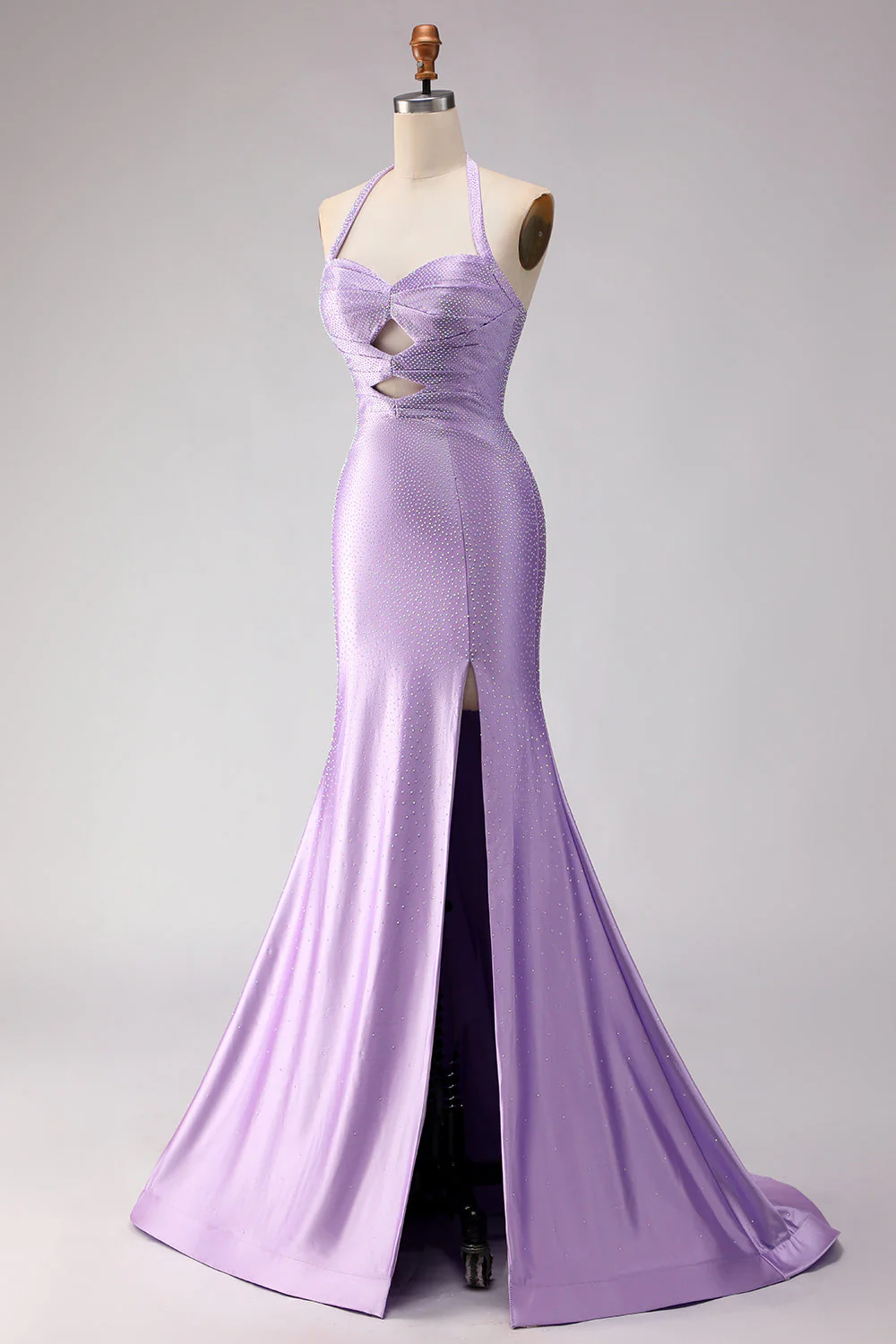 Sirène lilas aux perles découpée longue robe de bal avec fente - Image 3