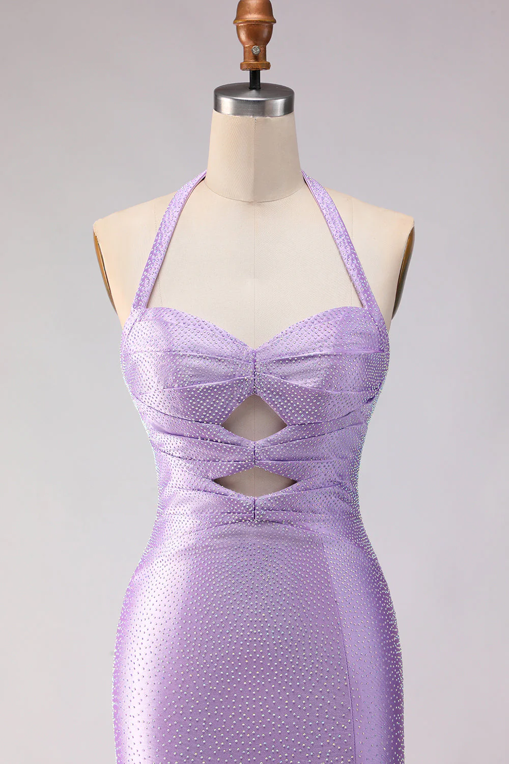 Sirène lilas aux perles découpée longue robe de bal avec fente - Image 4