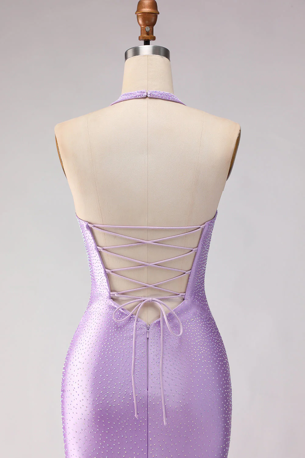 Sirène lilas aux perles découpée longue robe de bal avec fente - Image 5