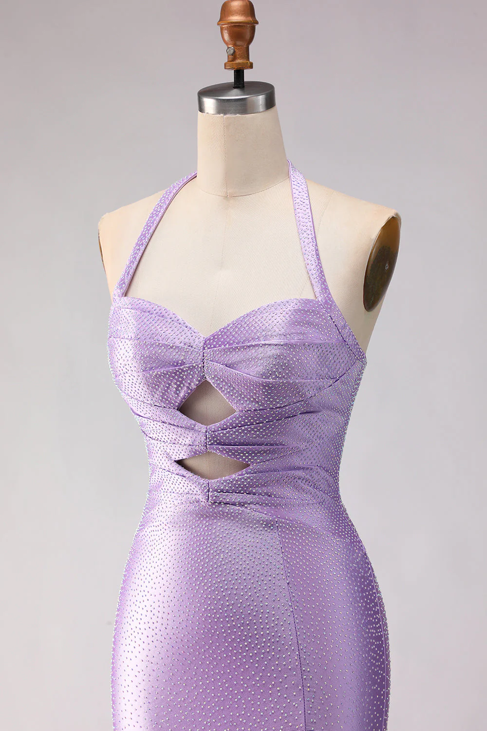 Sirène lilas aux perles découpée longue robe de bal avec fente - Image 6