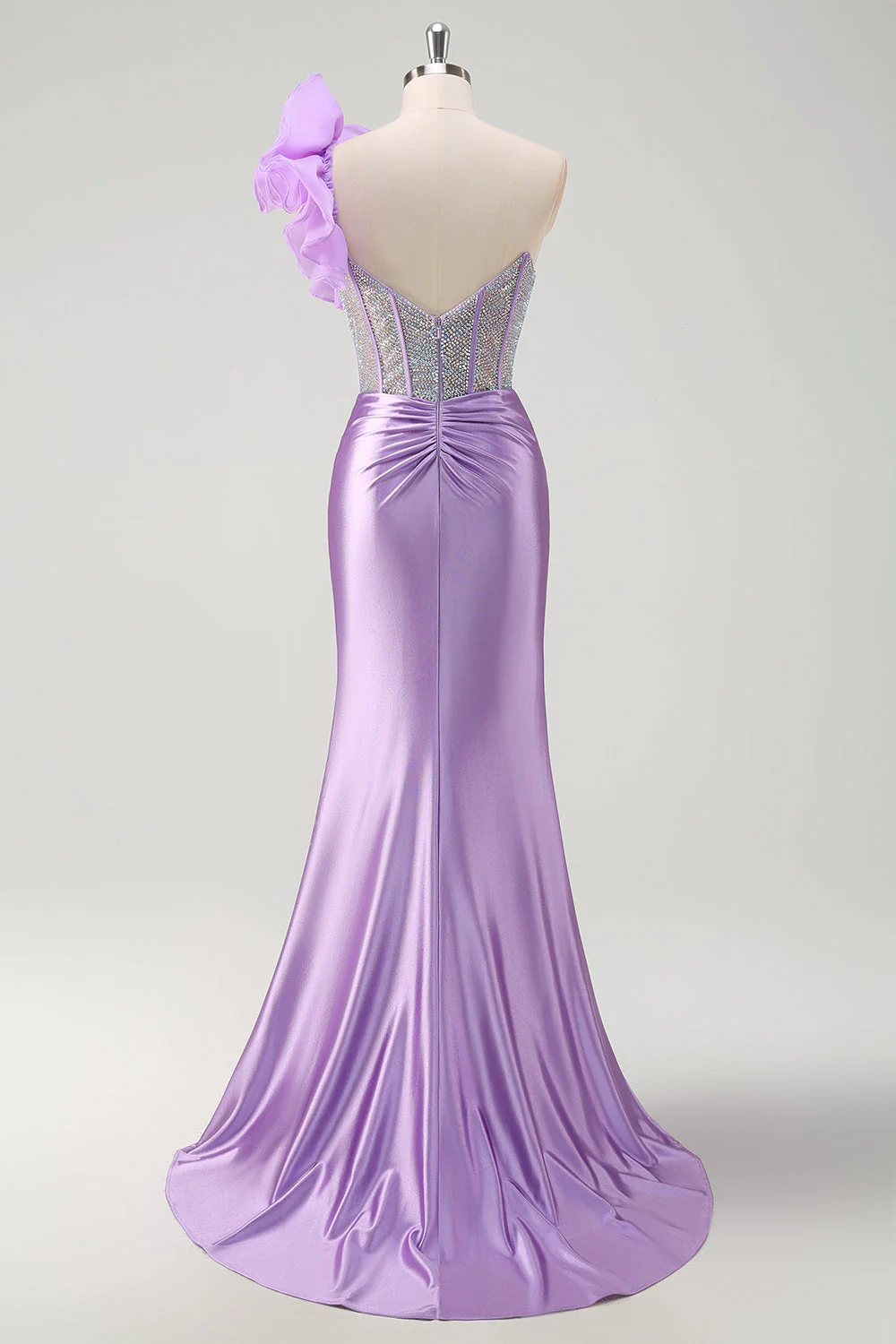 Sirène lilas scintillante perlée corset une épaule longue Robe De Soirée - Image 4
