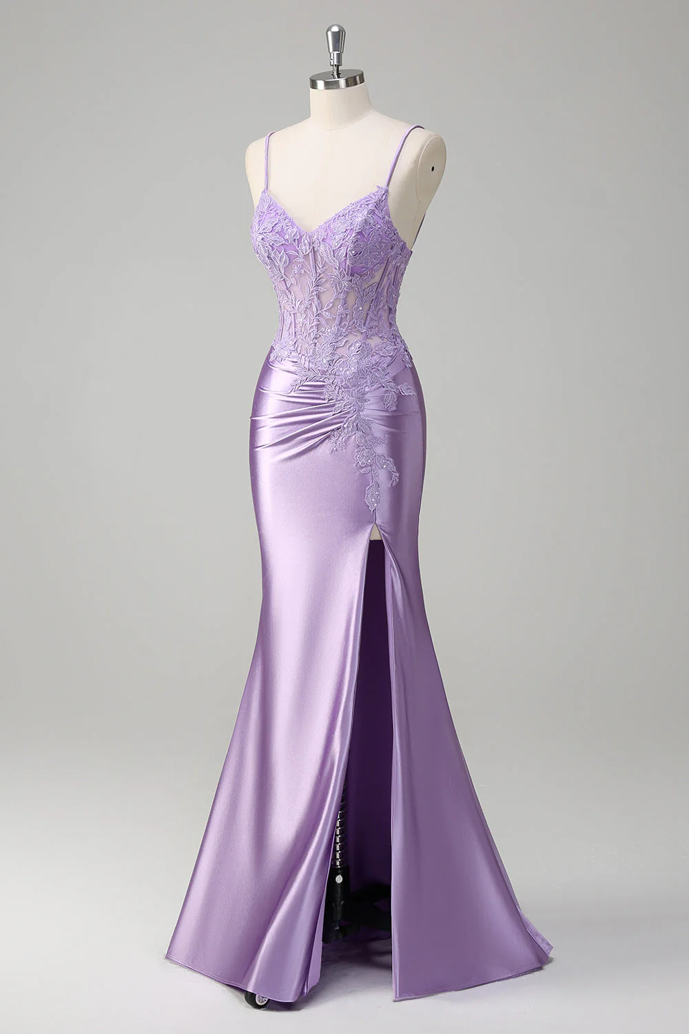 Sirène lilas Spaghetti bretelles Robe de soirée Longue avec Appliques - Image 5