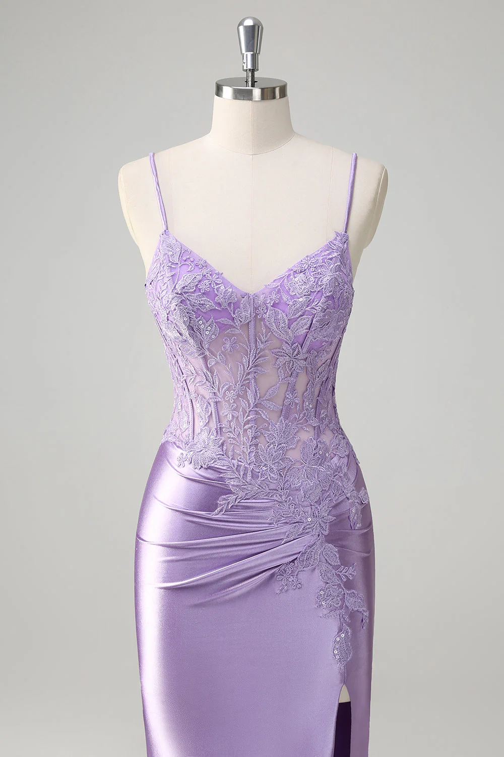 Sirène lilas Spaghetti bretelles Robe de soirée Longue avec Appliques - Image 6
