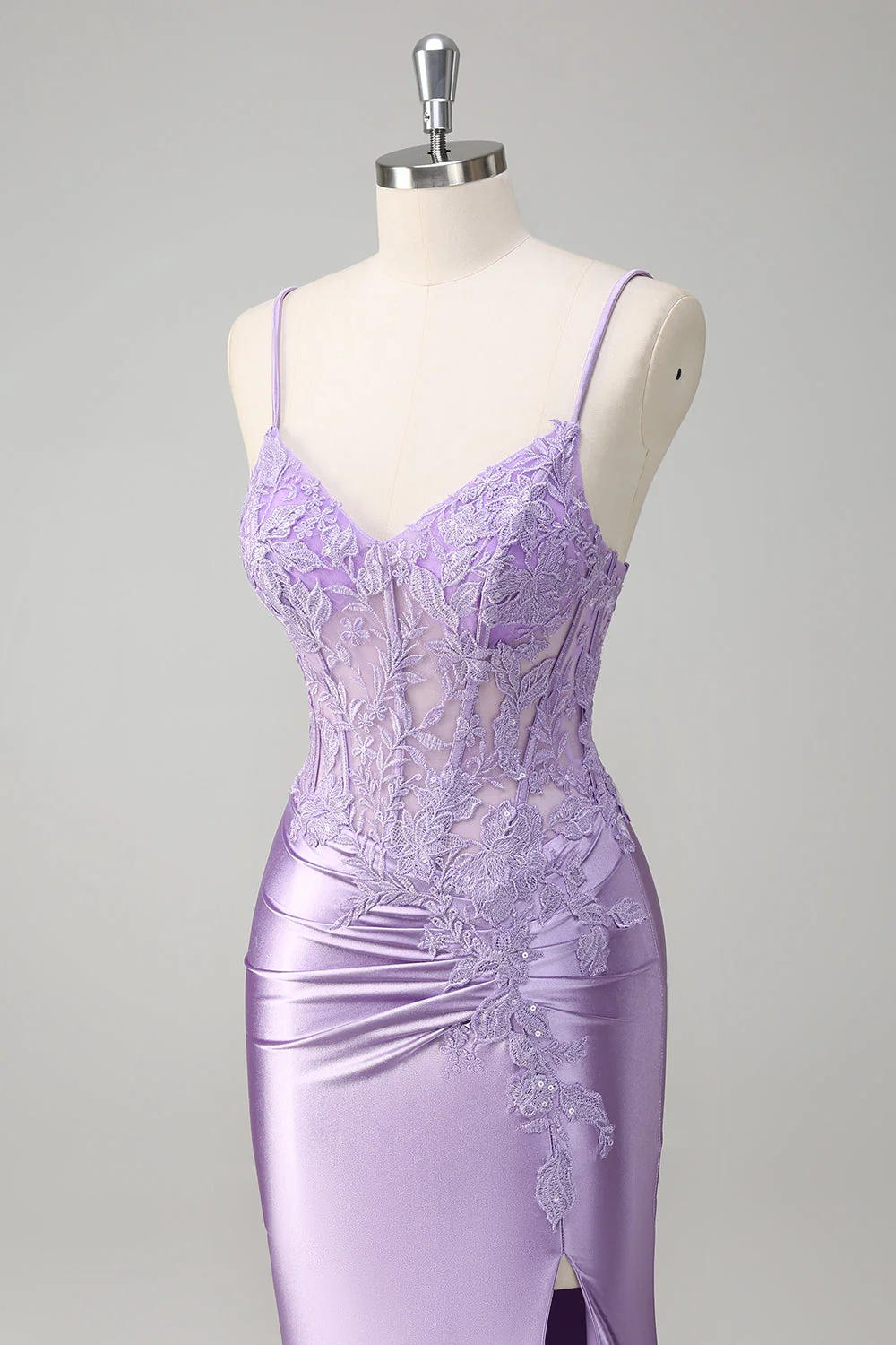 Sirène lilas Spaghetti bretelles Robe de soirée Longue avec Appliques - Image 8
