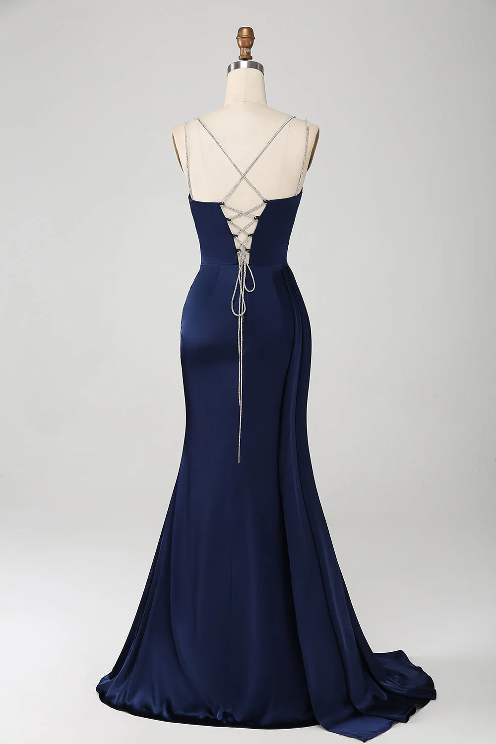Sirène marine bretelles spaghetti plissé Corset longue robe de bal avec fente - Image 2