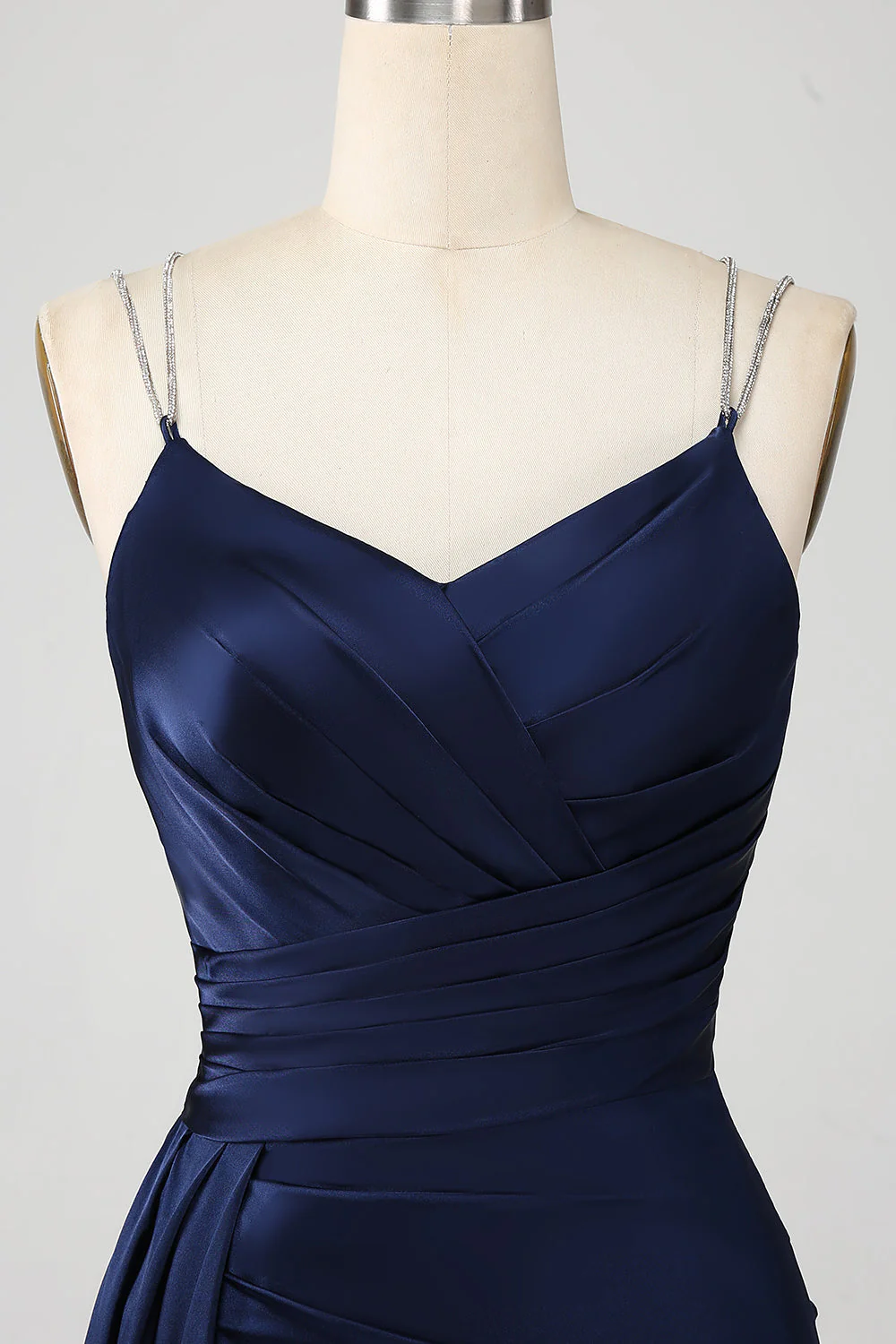 Sirène marine bretelles spaghetti plissé Corset longue robe de bal avec fente - Image 4