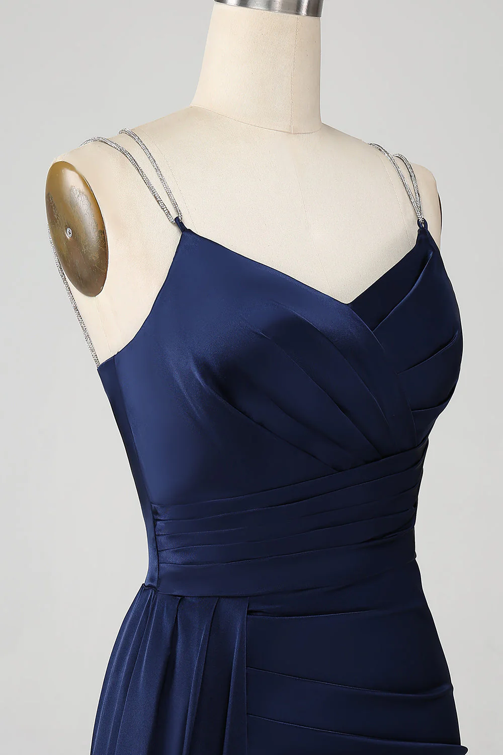 Sirène marine bretelles spaghetti plissé Corset longue robe de bal avec fente - Image 5