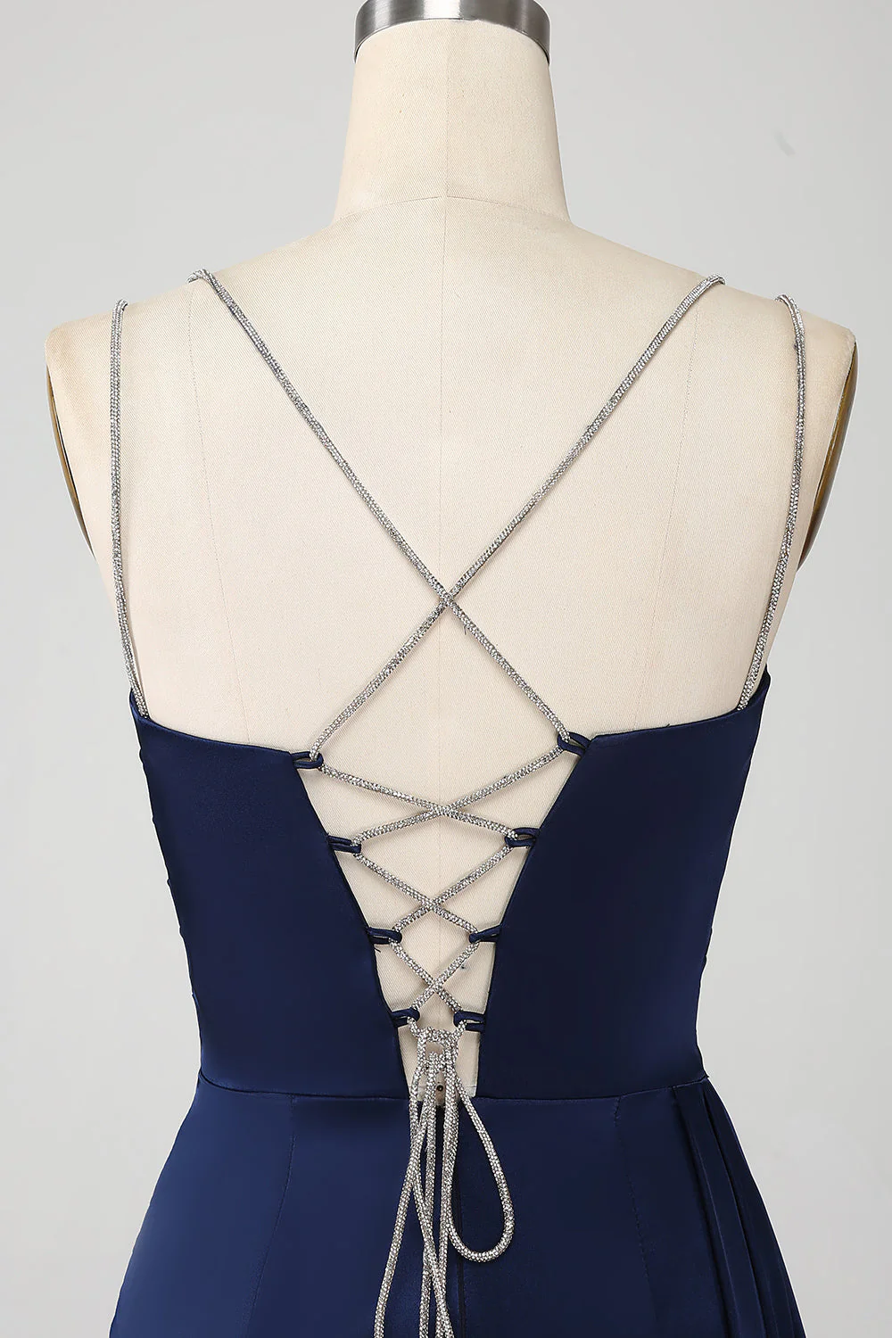 Sirène marine bretelles spaghetti plissé Corset longue robe de bal avec fente - Image 6
