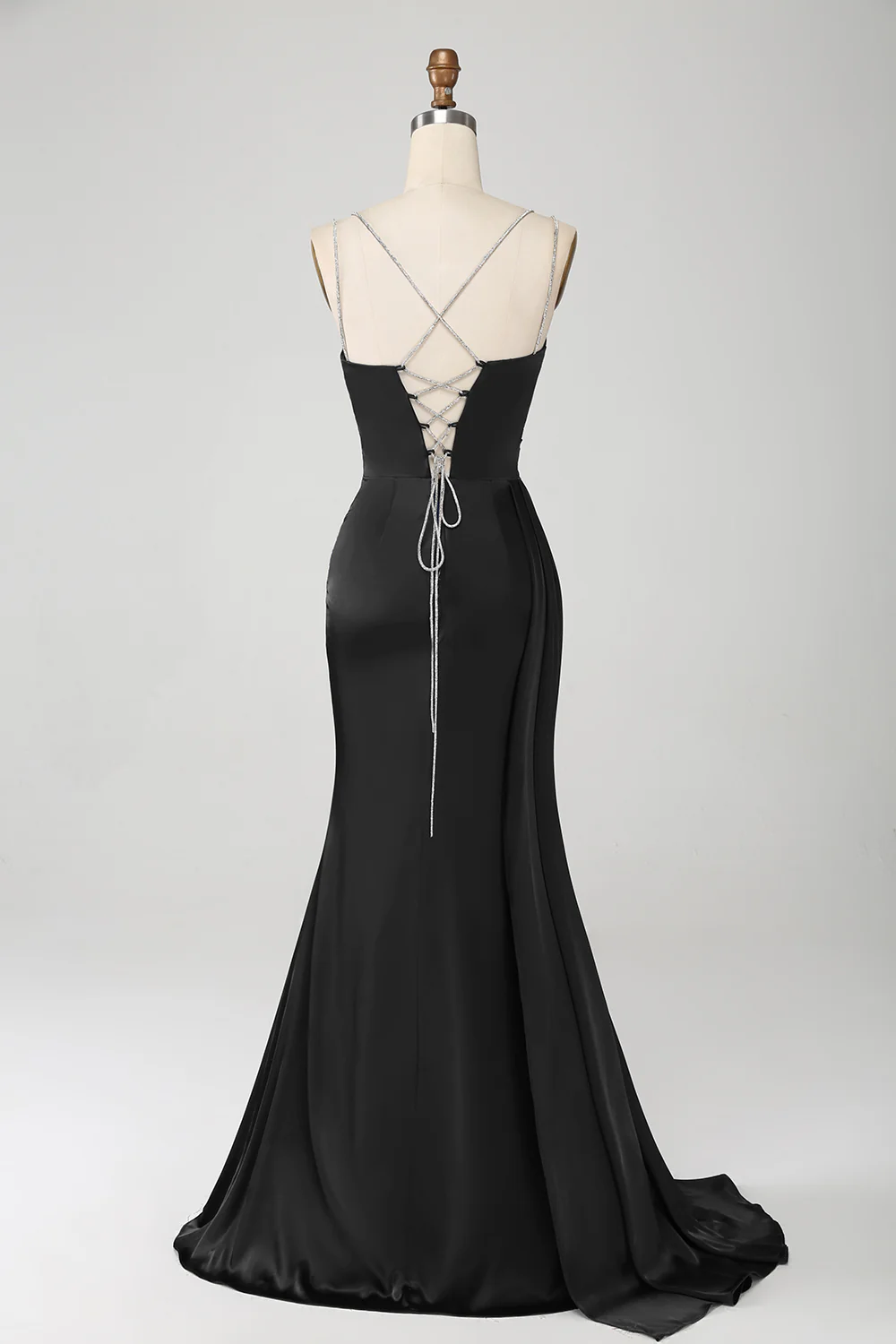 Sirène marine bretelles spaghetti plissé Corset longue robe de bal avec fente - Image 8