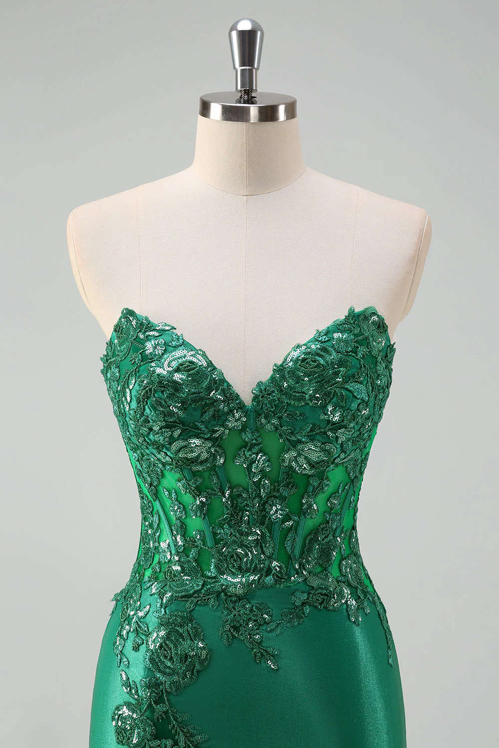 Sirène noire scintillante sans bretelles Corset Appliques Robe de bal longue avec fente - Image 10