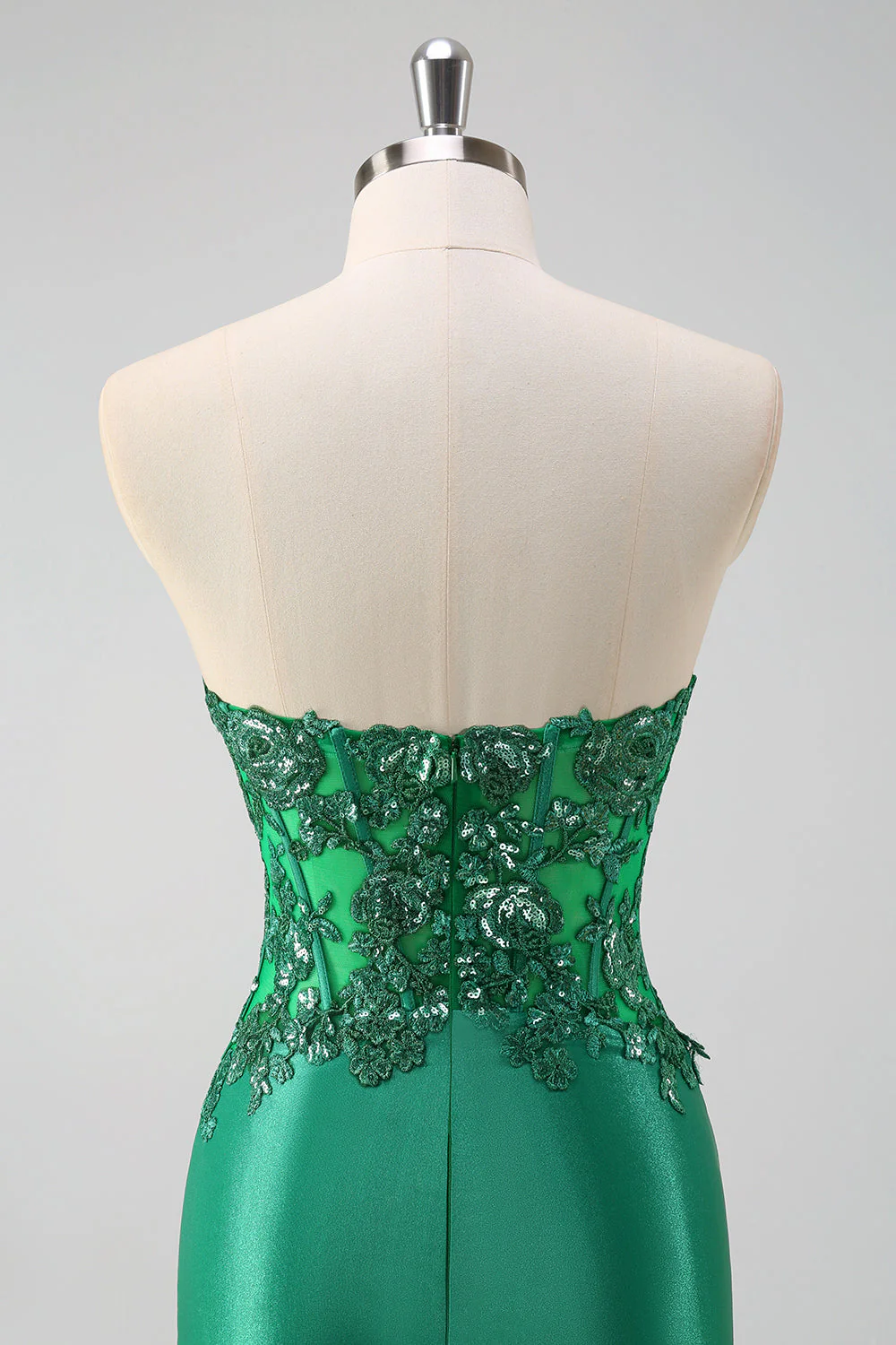 Sirène noire scintillante sans bretelles Corset Appliques Robe de bal longue avec fente - Image 11
