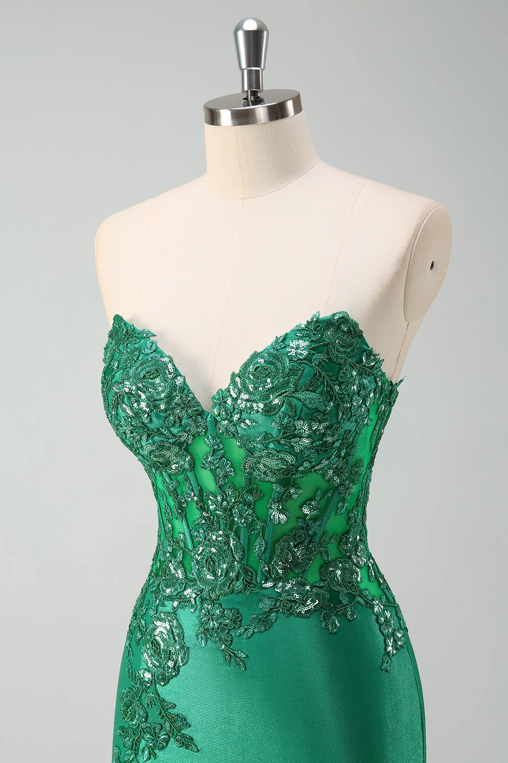 Sirène noire scintillante sans bretelles Corset Appliques Robe de bal longue avec fente - Image 12